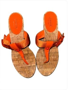 Coach Orange Cork Thong Sandals with Buckle Strap